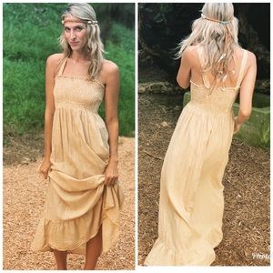 Boho hippie Maxi Dress by Indah smocked S M
